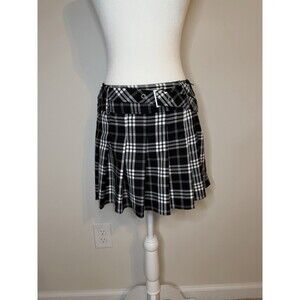 Cosmic Aura Pleated Mini Skirt M Black White Plaid Side Zip Belted Goth Punk